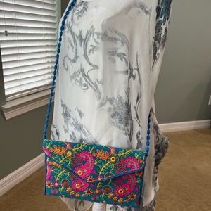 Hand made embroidered crossbody envelope bag